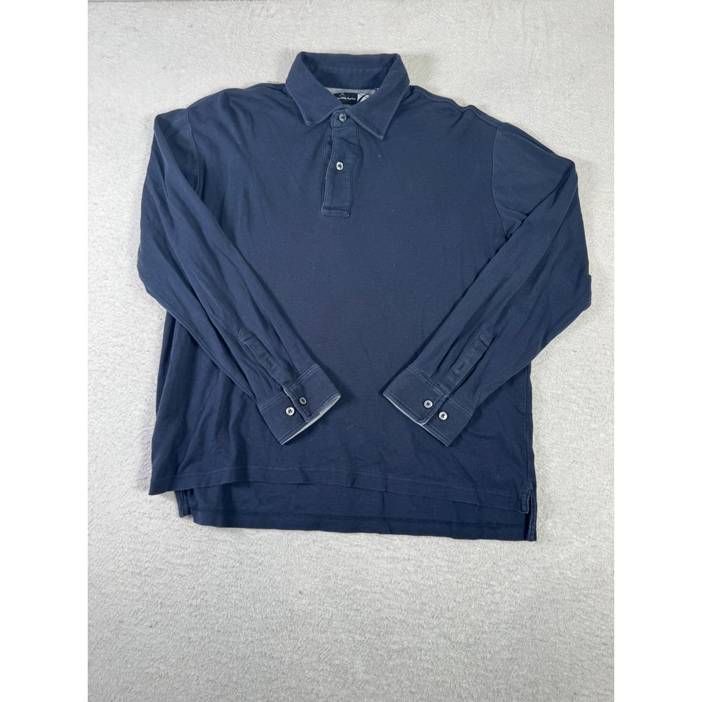 Saks Fifth Avenue Polo Shirt Mens Large Navy Blue Good Long Sleeve Cotton